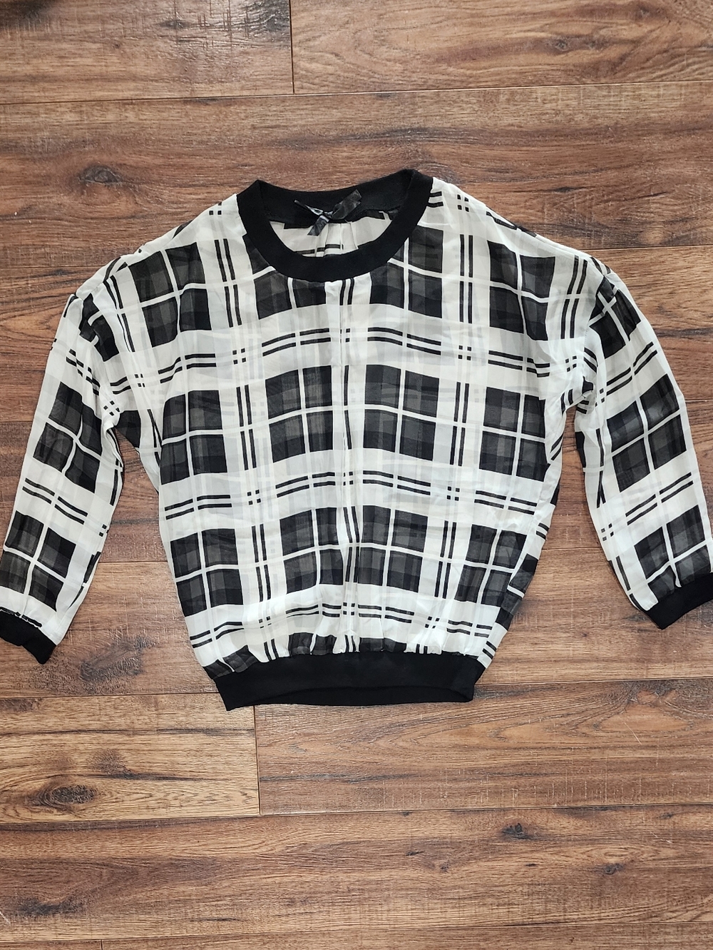 Ali & Kris Junior's Sheer Windowpane Plaid Cropped Crewneck Casual Shirt Small S